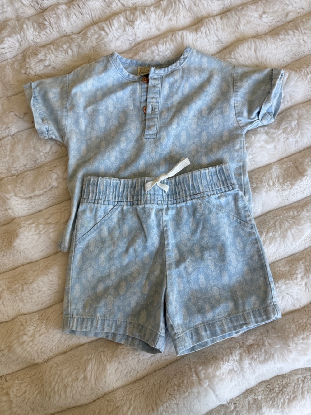 Light Blue Toddler Short Set with Subtle Pineapple Print